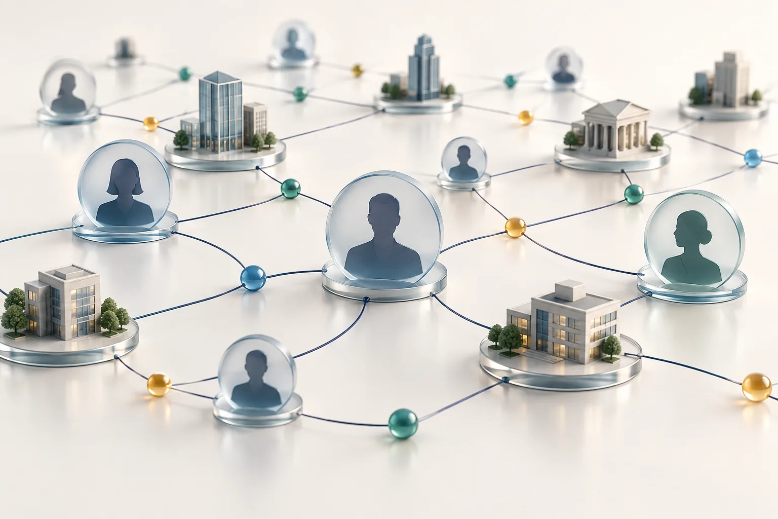 Illustration of connected professional profiles and offices
